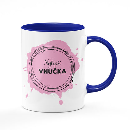 Keramický hrnek bílý s modrým lemem vnitřkem a uchem motiv Nejlepší vnučka