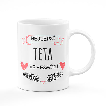 Keramický hrnek bílý motiv Nejlepší teta ve vesmíru