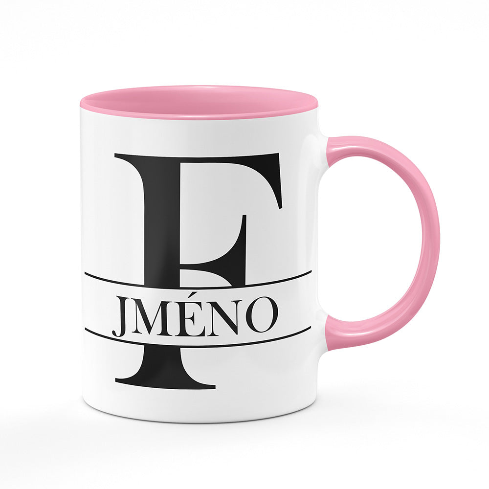 Keramický hrnek bílý s růžovým lemem vnitřkem a uchem motiv Se jménem F…