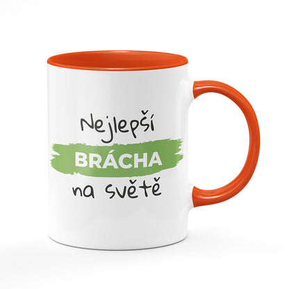 Keramický hrnek bílý s oranžovým lemem vnitřkem a uchem motiv Nejlepší brácha na světě