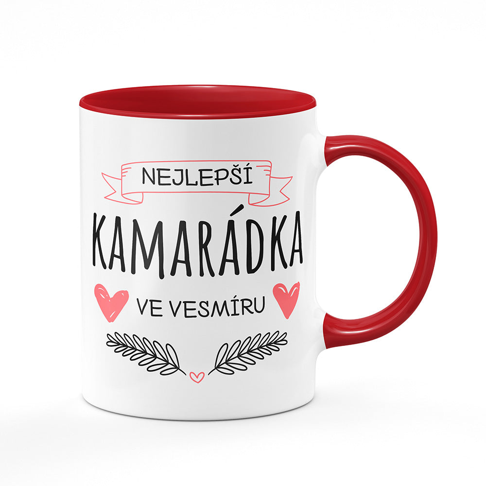 Keramický hrnek bílý s červeným lemem vnitřkem a uchem motiv Nejlepší kamarádka ve vesmíru
