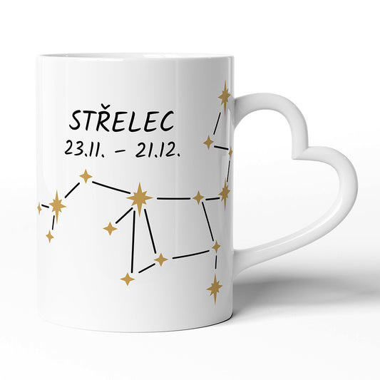 Keramický hrníček s uchem ve tvaru srdce motiv Střelec