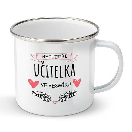 Smaltovaný plecháček motiv Nejlepší učitelka ve vesmíru
