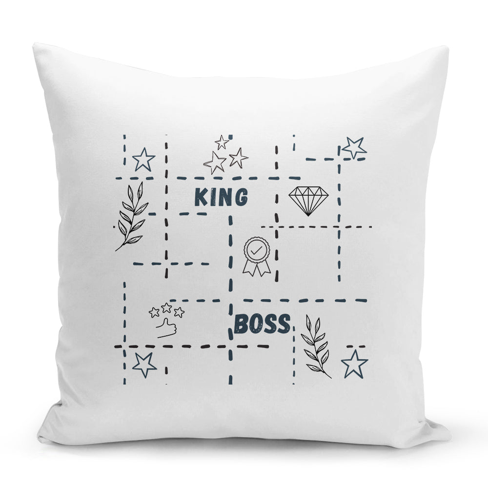 Bílý polštář 40 x 40 cm s motivem Boss