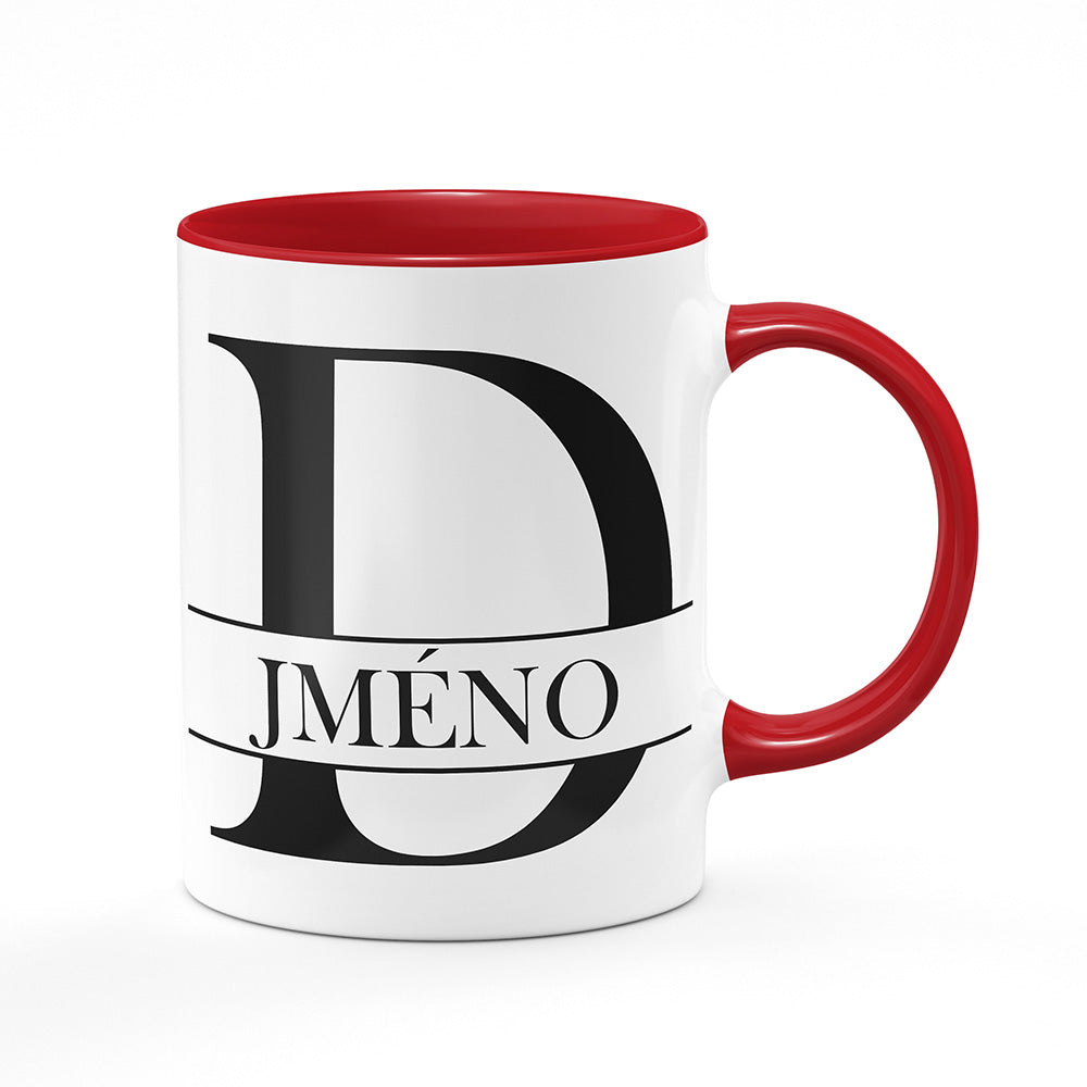 Keramický hrnek bílý s červeným lemem vnitřkem a uchem motiv Se jménem D…