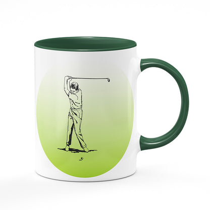 Keramický hrnek bílý s zeleným lemem vnitřkem a uchem motiv Golf