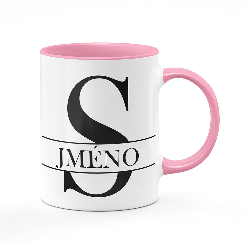 Keramický hrnek bílý s růžovým lemem vnitřkem a uchem motiv Se jménem S…