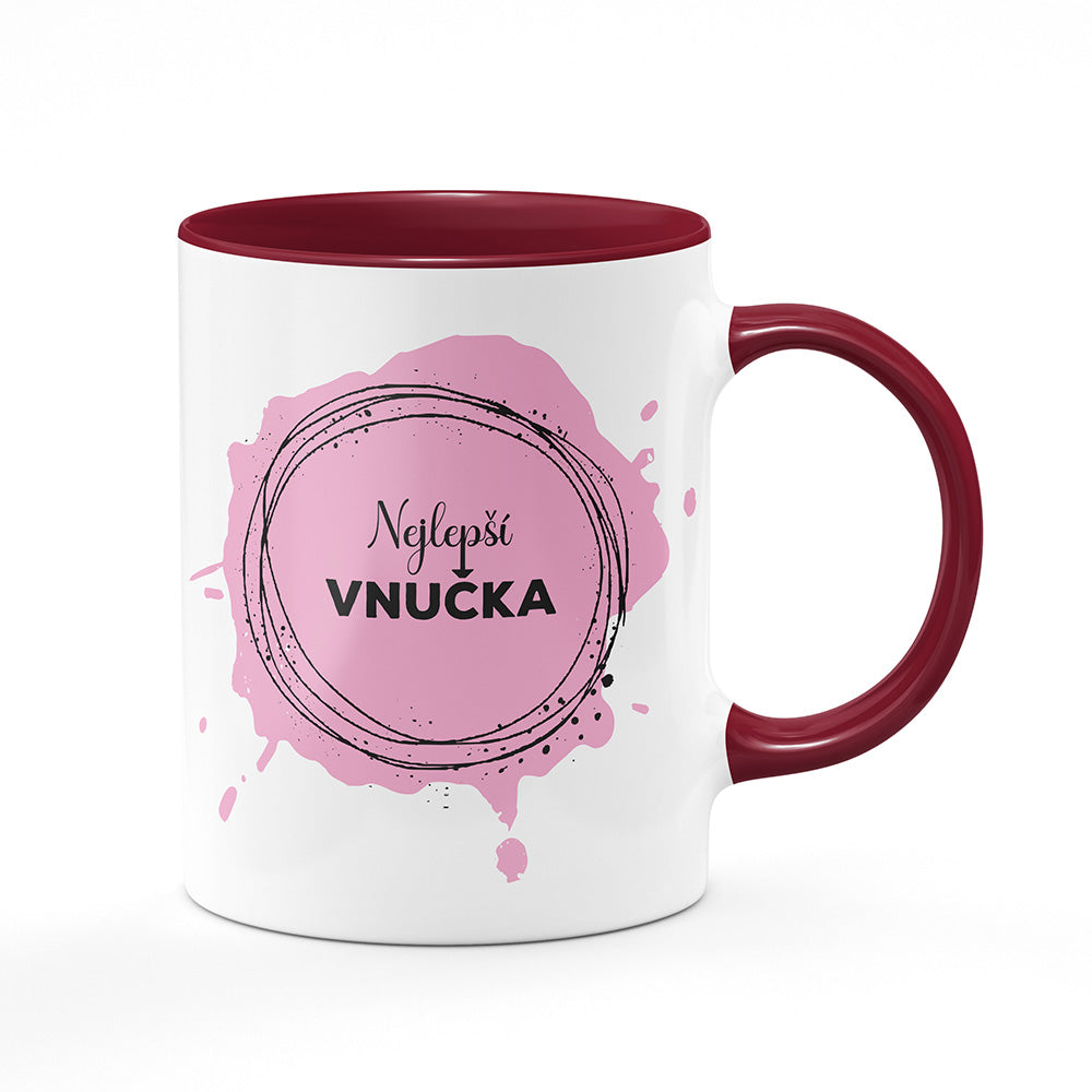 Keramický hrnek bílý s bordó vínovým lemem vnitřkem a uchem motiv Nejlepší vnučka