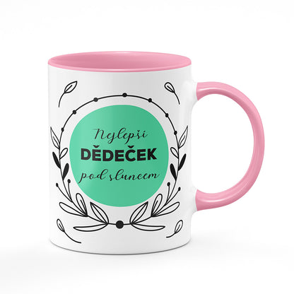Keramický hrnek bílý s růžovým lemem vnitřkem a uchem motiv Nejlepší dědeček pod sluncem
