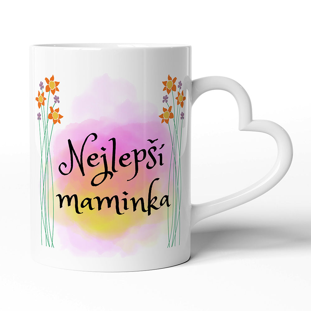 Keramický hrníček s uchem ve tvaru srdce motiv Nejlepší maminka