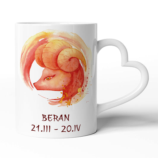 Keramický hrníček s uchem ve tvaru srdce motiv Beran