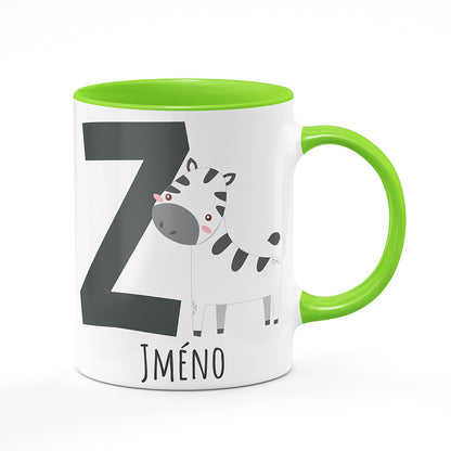 Keramický hrnek bílý s světle zeleným lemem vnitřkem a uchem motiv Se jménem Z…