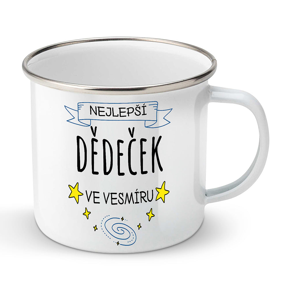 Smaltovaný plecháček motiv Nejlepší dědeček ve vesmíru