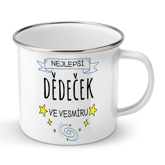 Smaltovaný plecháček motiv Nejlepší dědeček ve vesmíru