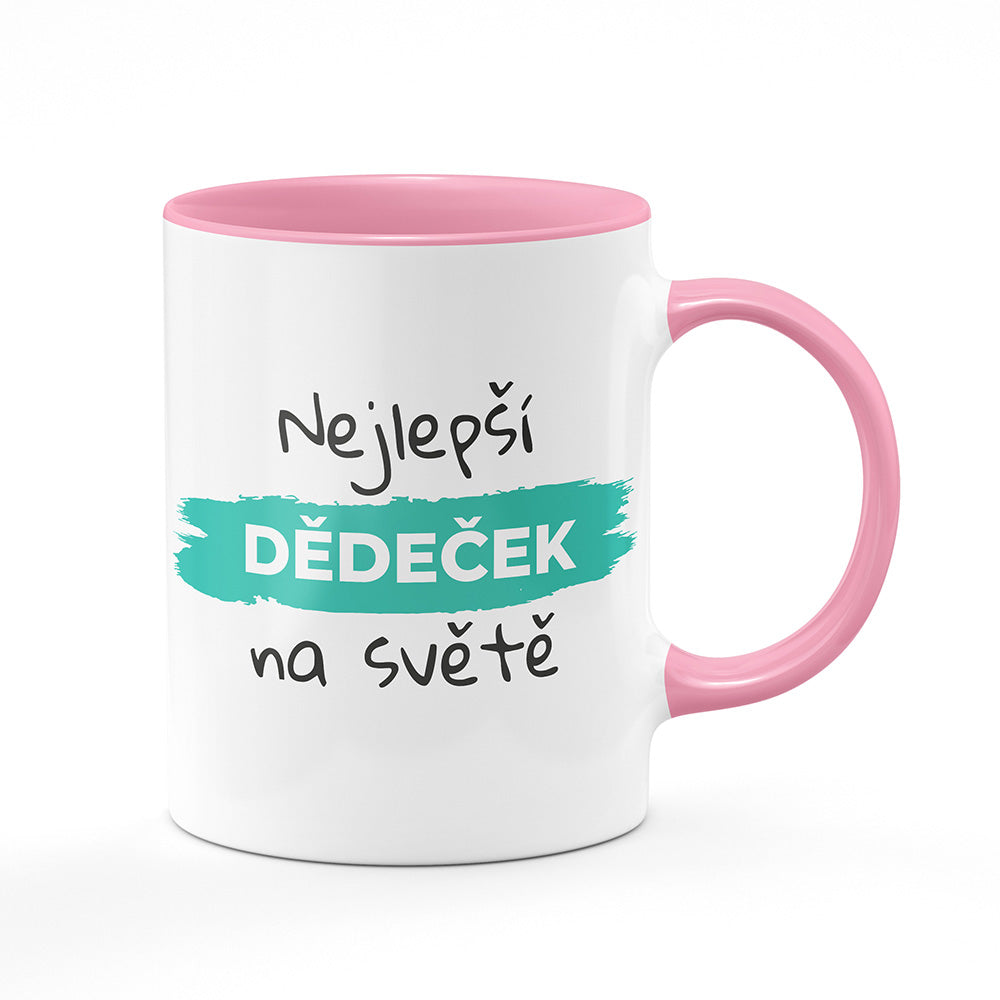 Keramický hrnek bílý s růžovým lemem vnitřkem a uchem motiv Nejlepší dědeček na světě