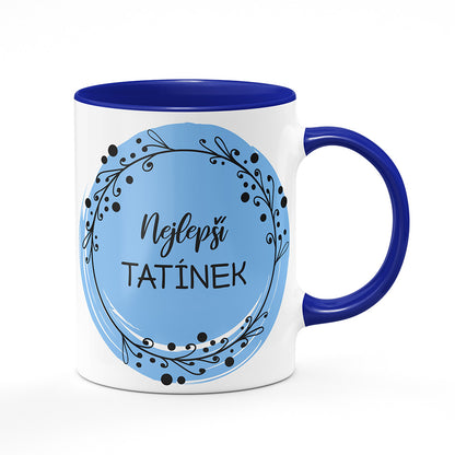 Keramický hrnek bílý s modrým lemem vnitřkem a uchem motiv Nejlepší tatínek