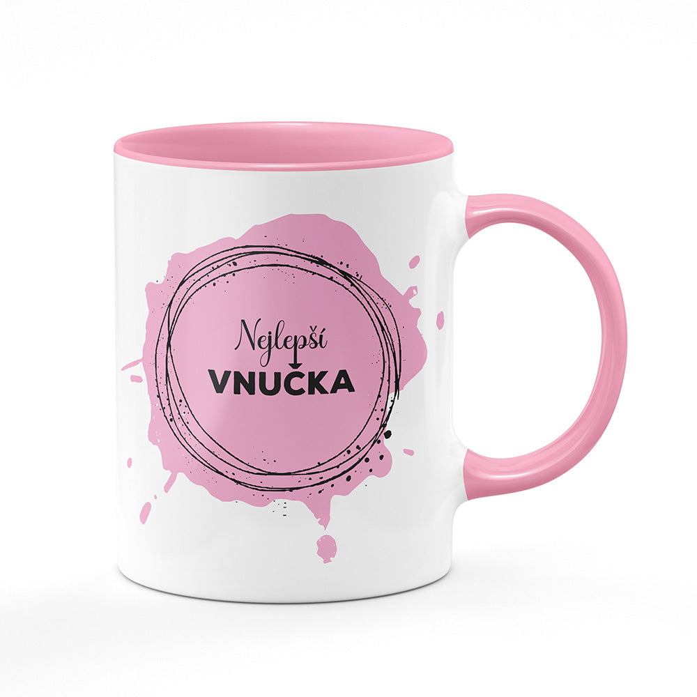 Keramický hrnek bílý s růžovým lemem vnitřkem a uchem motiv Nejlepší vnučka