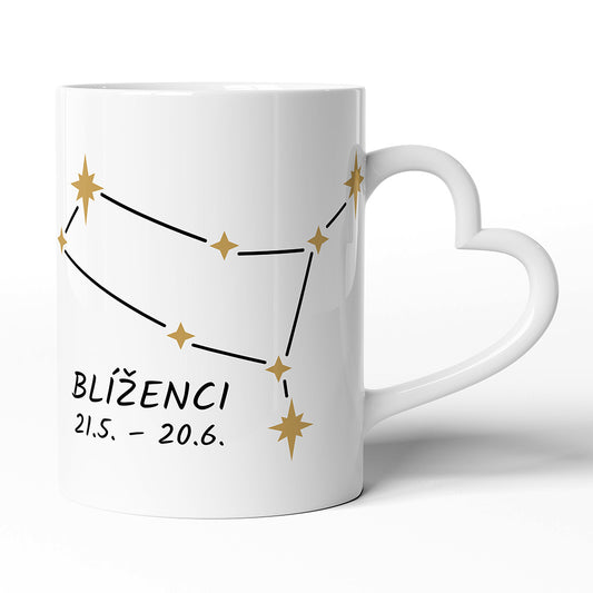 Keramický hrníček s uchem ve tvaru srdce motiv Blíženci
