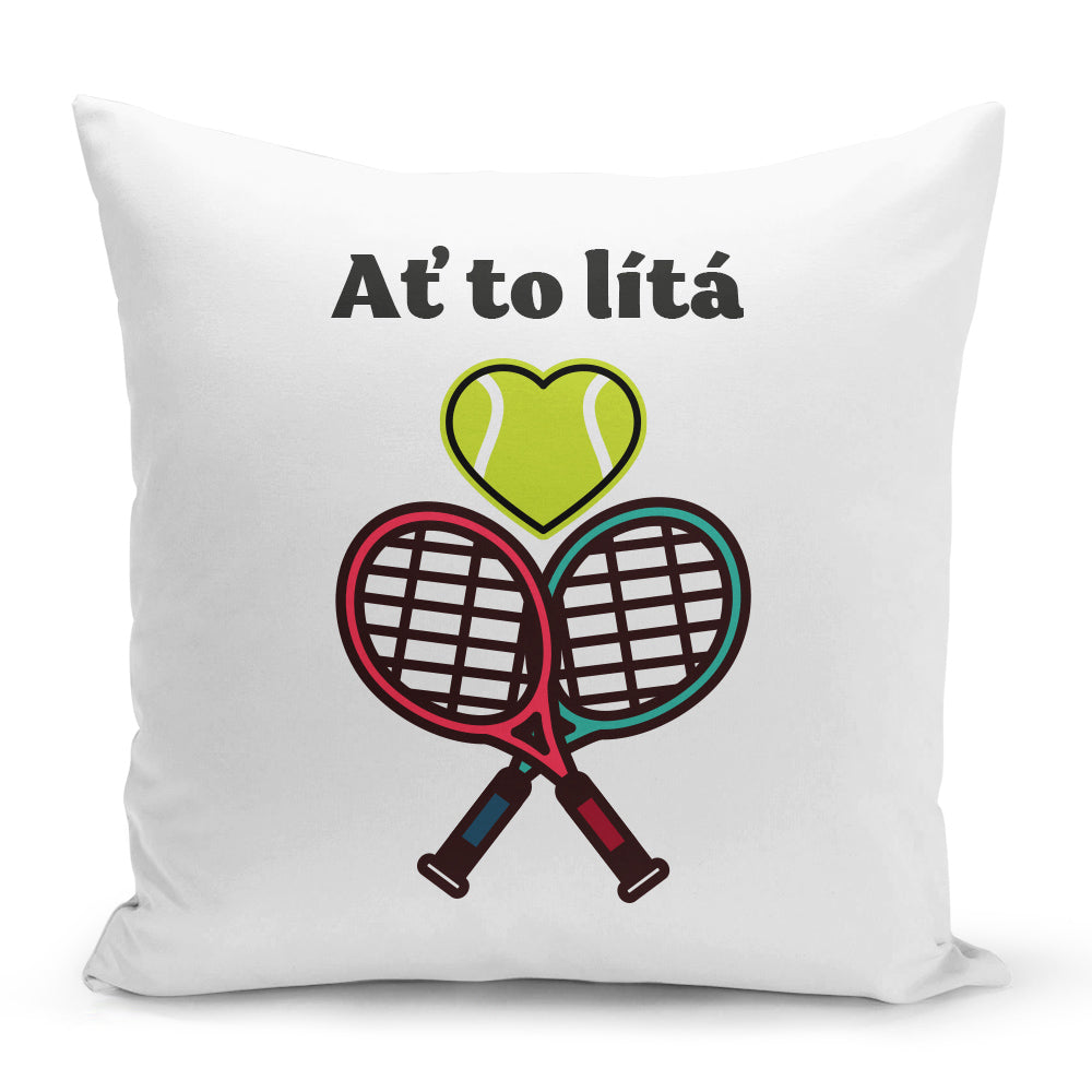 Bílý polštář 40 x 40 cm s motivem Tenis