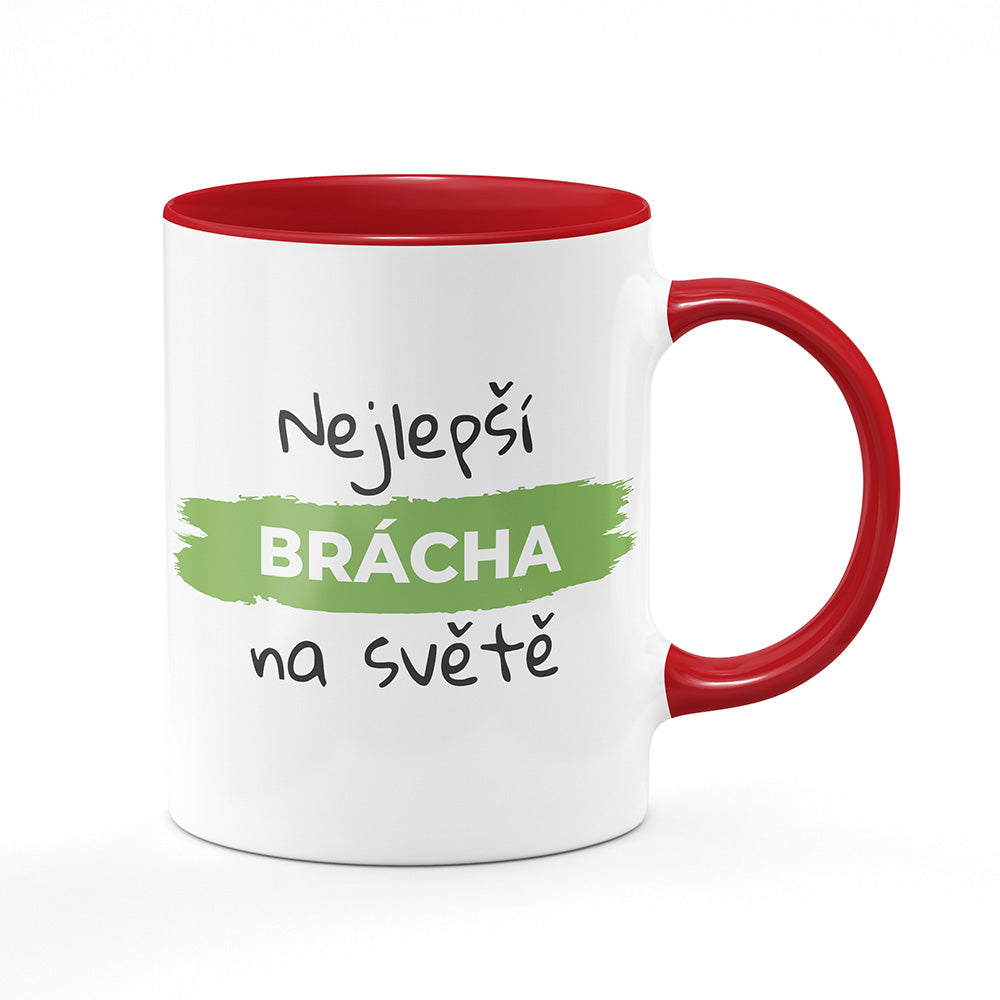 Keramický hrnek bílý s červeným lemem vnitřkem a uchem motiv Nejlepší brácha na světě