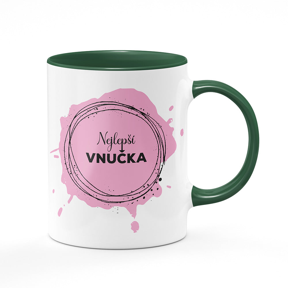 Keramický hrnek bílý s zeleným lemem vnitřkem a uchem motiv Nejlepší vnučka