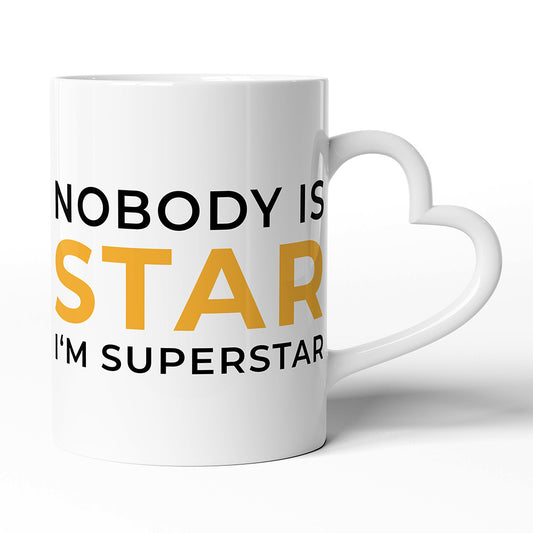 Keramický hrníček s uchem ve tvaru srdce motiv Nobody is star. I'm superstar.