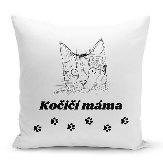 Bílý polštář 40 x 40 cm s motivem Kočičí máma