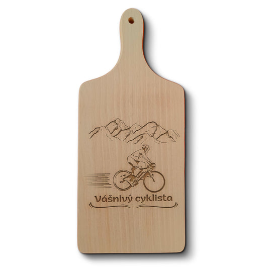 Dřevěné bukové kuchyňské prkénko s gravírovaným motivemVášnivý cyklista