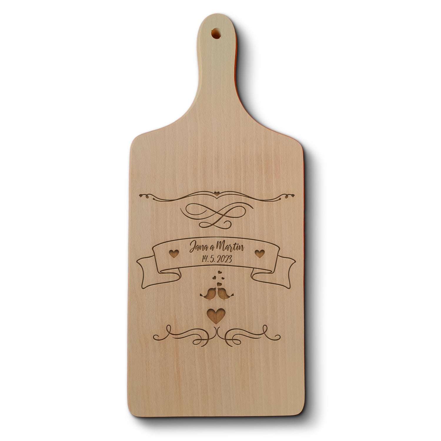 Dřevěné bukové kuchyňské prkénko s gravírovaným motivemZamilovaný motiv