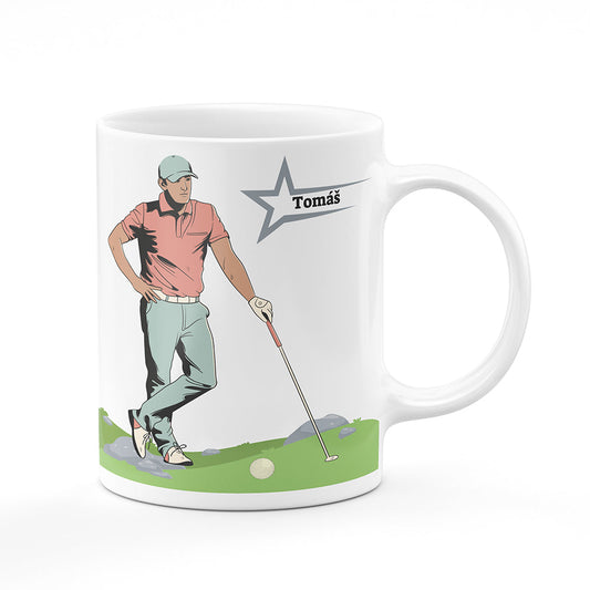 Keramický hrnek bílý motiv Golfista