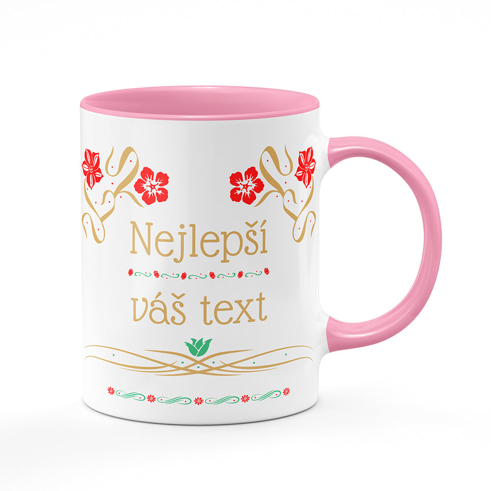 Keramický hrnek bílý s růžovým lemem vnitřkem a uchem motiv Květinový motiv - Nejlepší ...