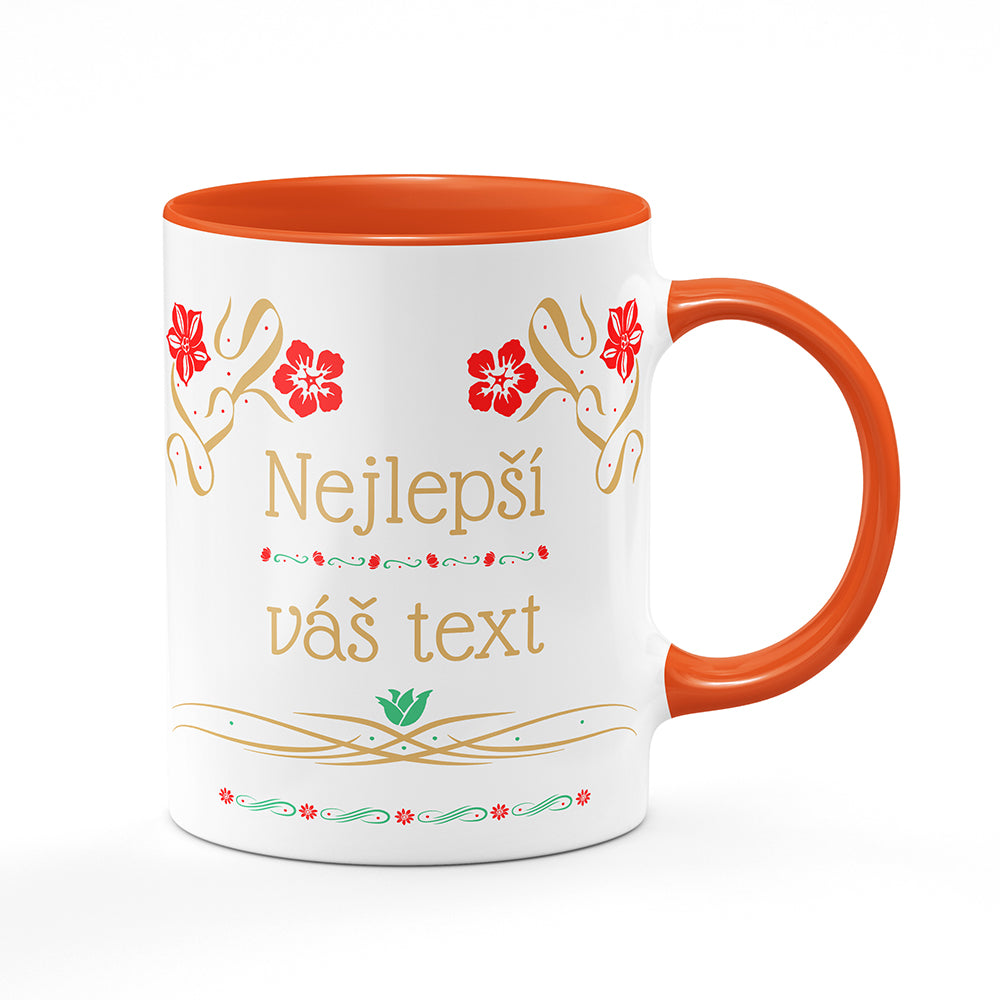 Keramický hrnek bílý s oranžovým lemem vnitřkem a uchem motiv Květinový motiv - Nejlepší ...