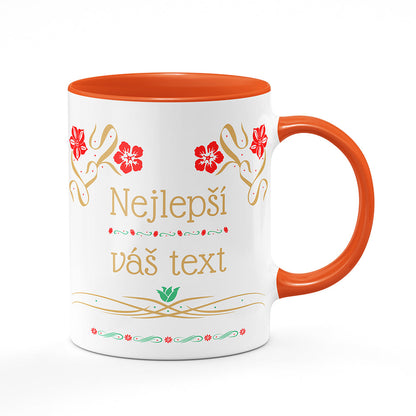 Keramický hrnek bílý s oranžovým lemem vnitřkem a uchem motiv Květinový motiv - Nejlepší ...