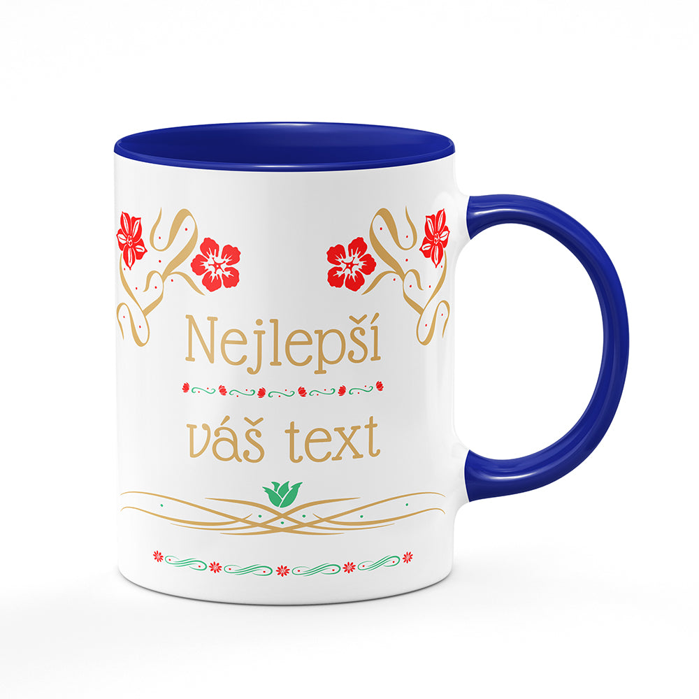 Keramický hrnek bílý s modrým lemem vnitřkem a uchem motiv Květinový motiv - Nejlepší ...