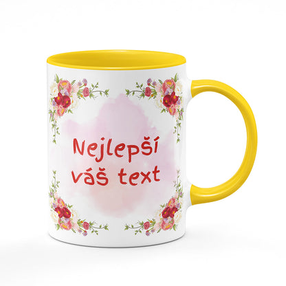 Keramický hrnek bílý s žlutým lemem vnitřkem a uchem motiv Květinový motiv - Nejlepší ...