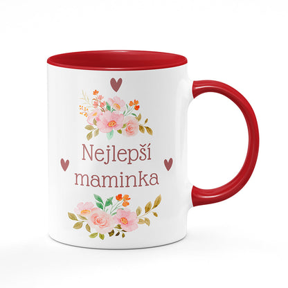 Keramický hrnek bílý s červeným lemem vnitřkem a uchem motiv Nejlepší maminka