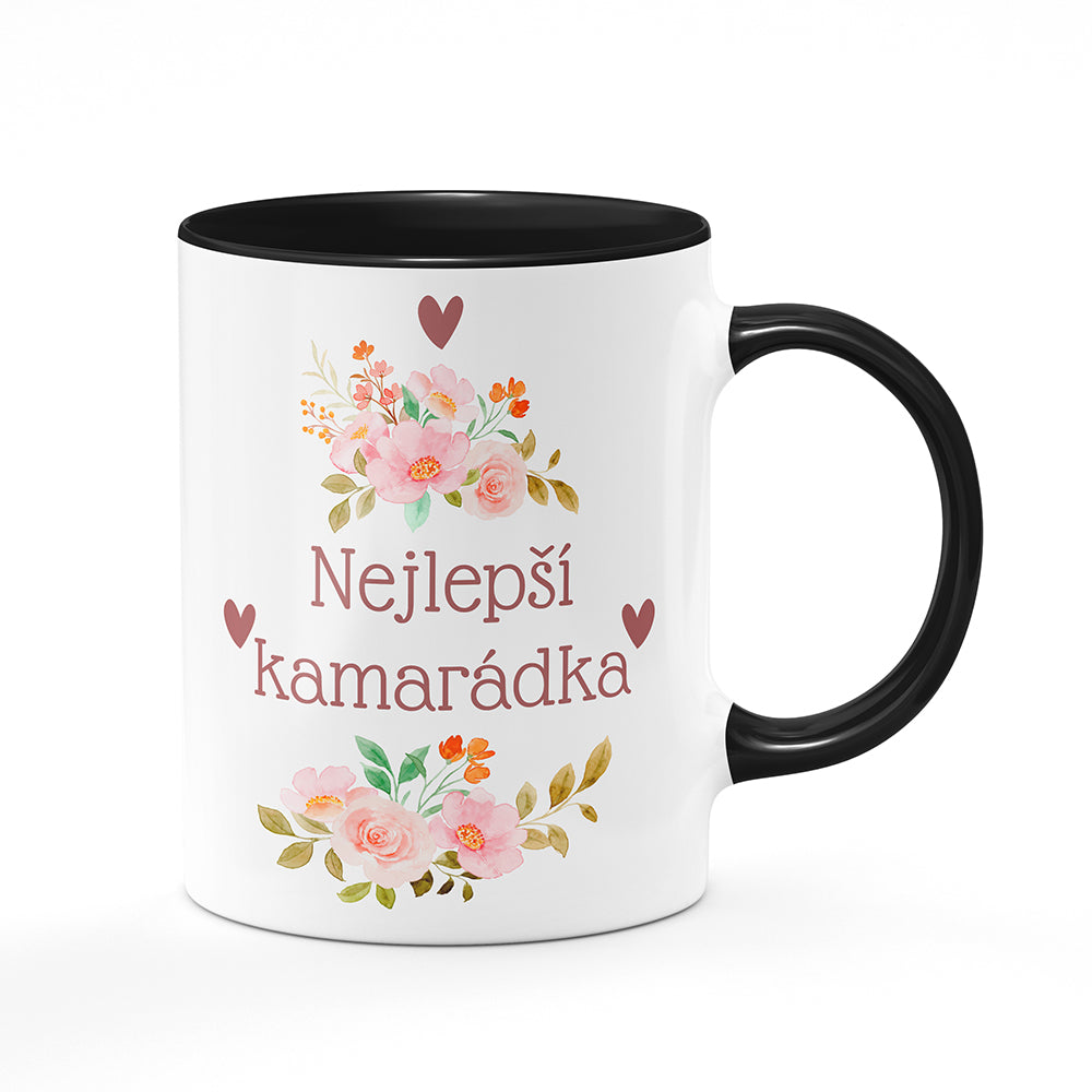 Keramický hrnek bílý s černým lemem vnitřkem a uchem motiv Nejlepší kamarádka
