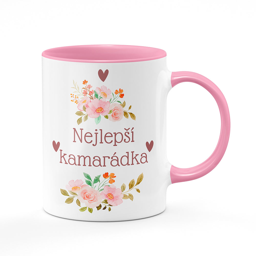 Keramický hrnek bílý s růžovým lemem vnitřkem a uchem motiv Nejlepší kamarádka