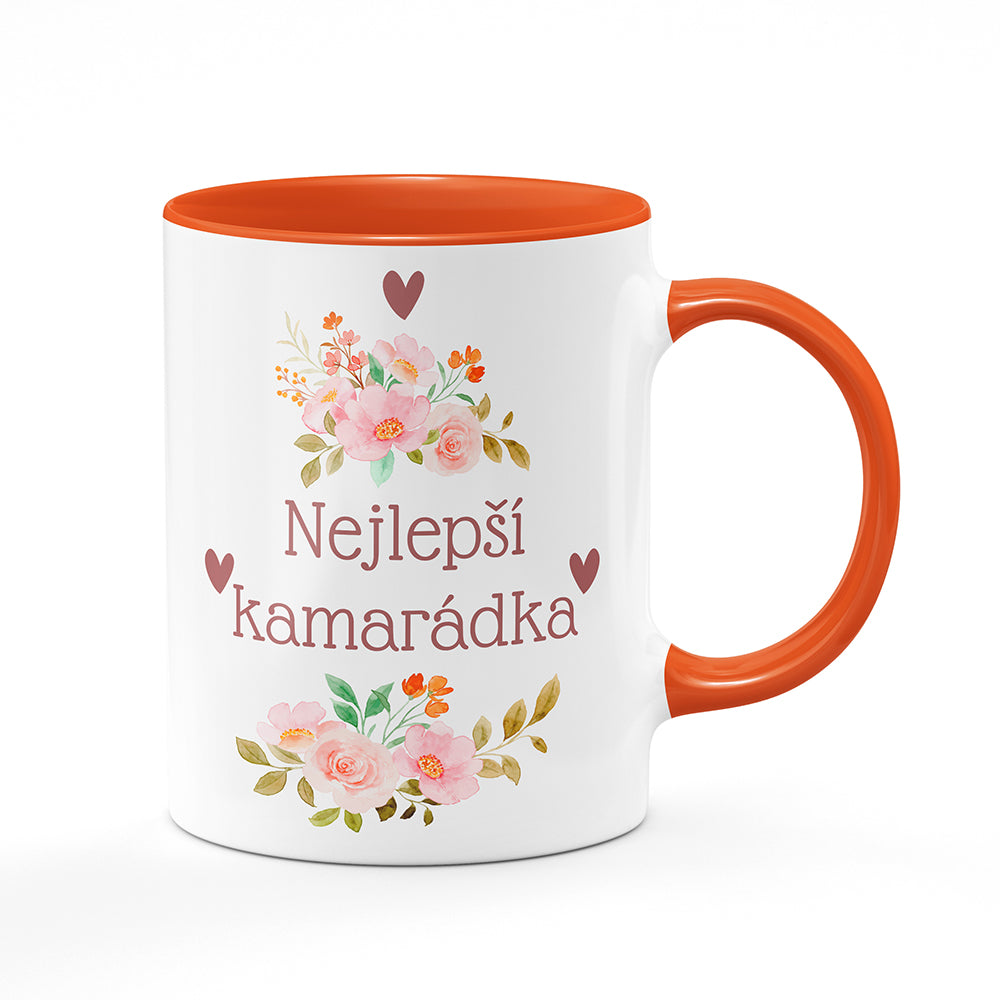 Keramický hrnek bílý s oranžovým lemem vnitřkem a uchem motiv Nejlepší kamarádka