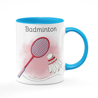 Keramický hrnek bílý s světle modrým lemem vnitřkem a uchem motiv Badminton