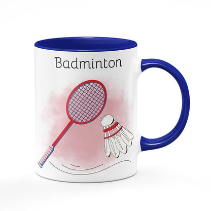 Keramický hrnek bílý s modrým lemem vnitřkem a uchem motiv Badminton