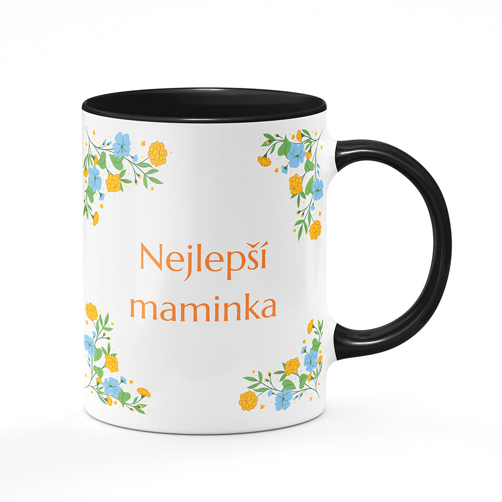 Keramický hrnek bílý s černým lemem vnitřkem a uchem motiv Nejlepší maminka
