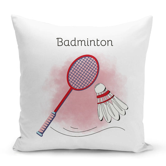 Bílý polštář s oboustranným potiskem a zipem motiv Badminton