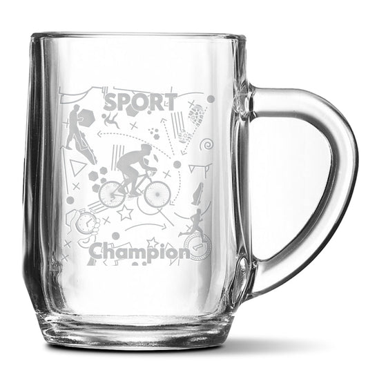 Skleněný pivní půllitr s gravírovaným motivemSport