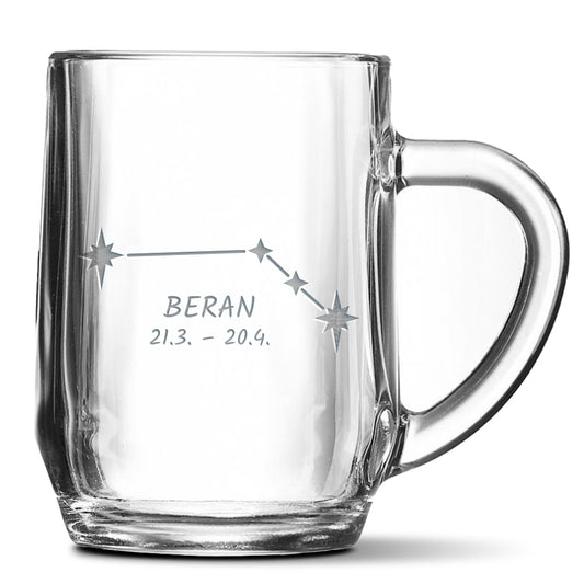 Skleněný pivní půllitr s gravírovaným motivem Beran