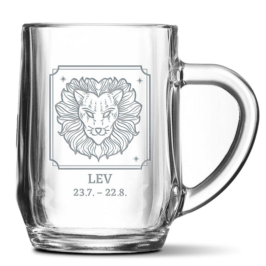 Skleněný pivní půllitr s gravírovaným motivem Lev
