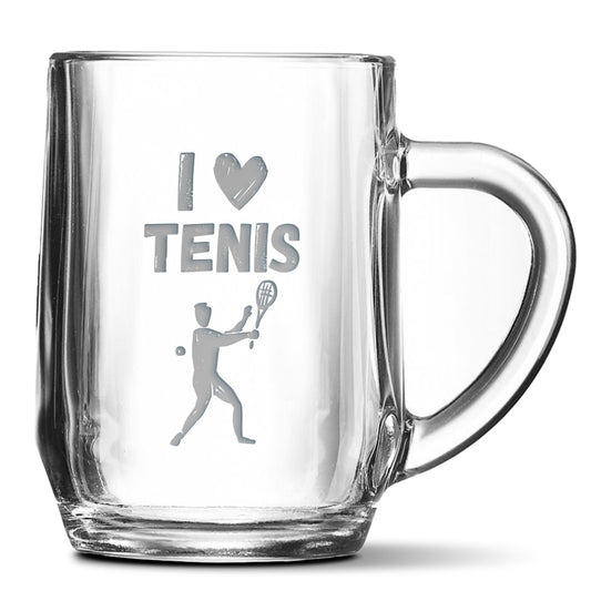 Skleněný pivní půllitr s gravírovaným motivem Tenis