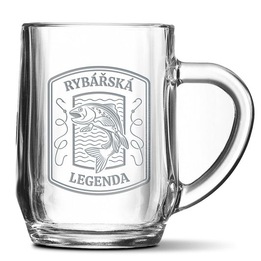 Skleněný pivní půllitr s gravírovaným motivem Rybářská legenda