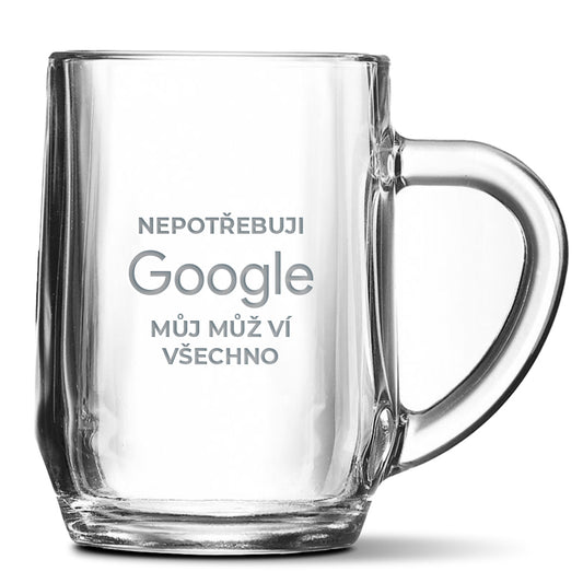 Skleněný pivní půllitr s gravírovaným motivem Nepotřebuji google...