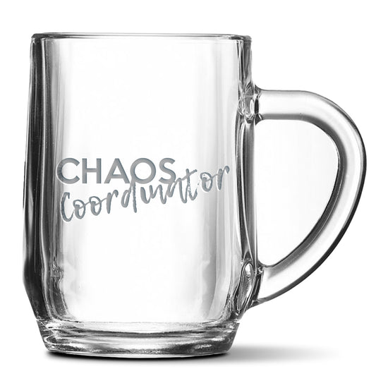 Skleněný pivní půllitr s gravírovaným motivem Chaos coordinator